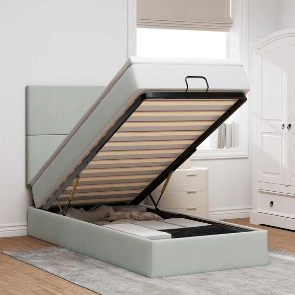 vidaXL Ottoman-Bett mit Matratzen & LEDs Hellgrau 80x200 cm Samt, 3314210