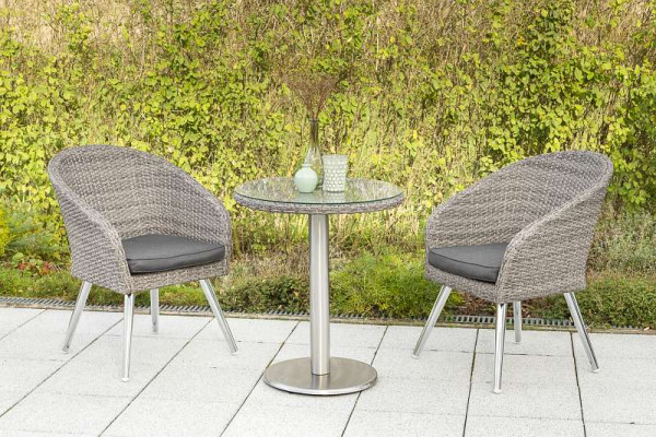 Merxx Boulevard Set 3-teilig, 2 Sessel, inkl. Kissen, Beine aus Edelstahl, 1 Tisch Ø 65 cm, Beine aus Edelstahl, grau, 28155-262