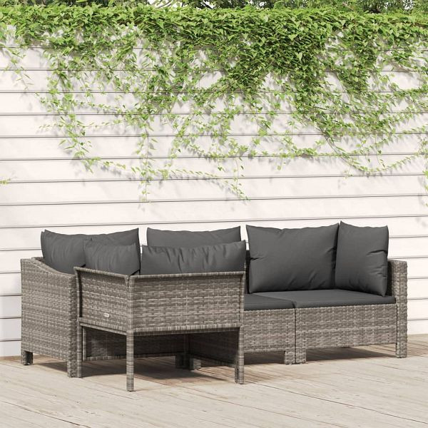 vidaXL 4-teilig Garten-Lounge-Set mit Kissen Grau Poly Rattan, 362688