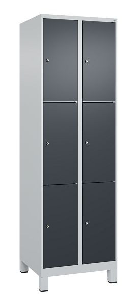 C+P Schließfachschrank Classic PLUS, Füße, 2 Abteile mit je 3 Fächern, 1950x600x500mm, 7035/7016, 080010-203 S10006