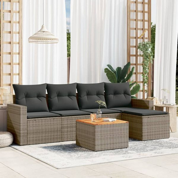 vidaXL 6-teilig Garten-Sofagarnitur mit Kissen Grau Poly Rattan, 3256431