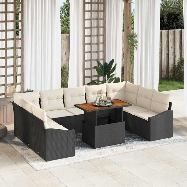 vidaXL Garten-Sofa-Set mit Speicher 10-teilig Schwarz Poly-Rattan, 3358616