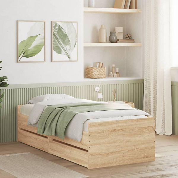 vidaXL Bett mit Schubladen Sonoma-Eiche 75x190 cm, 3207359