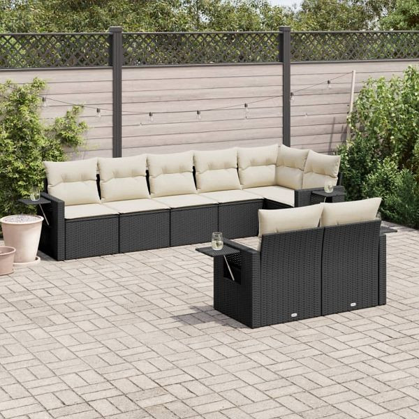 vidaXL 8-tlg. Garten-Sofagarnitur mit Kissen Schwarz Poly Rattan, 3220415