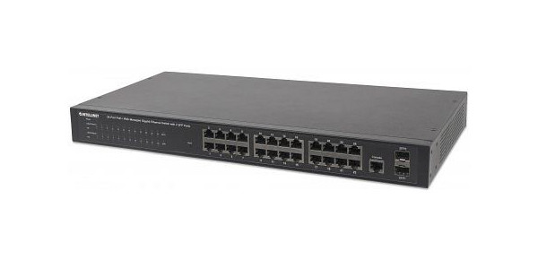 INTELLINET 24-Port Gigabit Ethernet PoE+ Web-Managed Switch mit 2 SFP-Ports, 560559