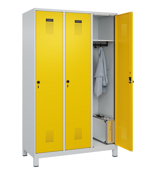 C+P Spind Evolo PLUS, mit Füßen, 3 Abteile, 1950x1200x500mm, 7035/1023, Verschluss Drehriegel, Ablageböden 3, 049010-32 S10001
