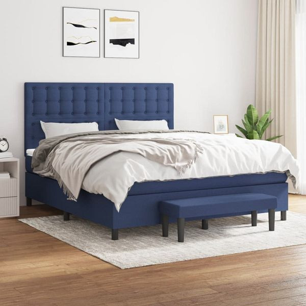 vidaXL Boxspringbett mit Matratze Blau 160x200 cm Stoff, 3136931