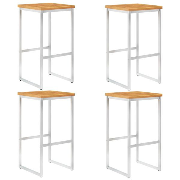 vidaXL Barhocker 4 Stück Massivholz Akazie und Edelstahl, 46507