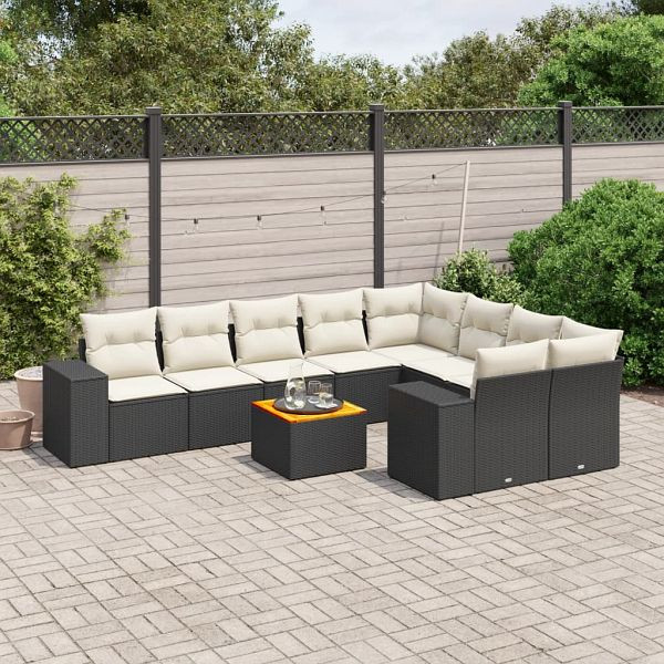 vidaXL 10-tlg. Garten-Sofagarnitur mit Kissen Schwarz Poly Rattan, 3225601