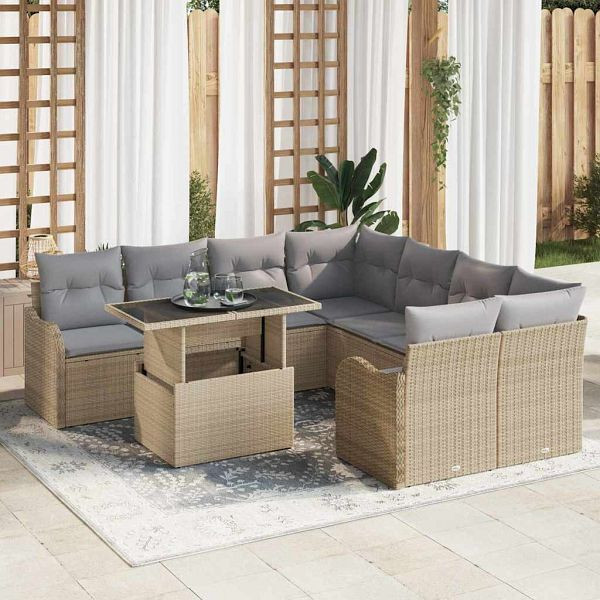 vidaXL Garten-Sofa-Set 9-teilig Beige 100 x 55 x 73 cm Poly-Rattan, 3357173