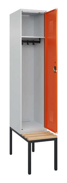 C+P Spind Evolo PLUS, 1 Abteile, 2120x400x815mm, 7035/2004, Haken 4, Zylinderschloss, Sitzfläche Buche-Hartholz, Sitzbank, 0490507-12 S10029