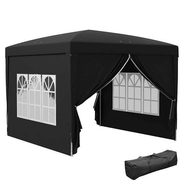 Outsunny 3 x 3 m Pavillon mit 4 Seitenwänden, Fenster, Festzelt mit UV-Schutz, Gartenzelt inkl. Tragetasche, Stahl, Schwarz, 84C-430V00BK