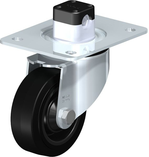 Blickle LK-POEV 100KD-3-CS11 Stahlblech-Lenkrolle, schwere Ausführung, mit Anschraubplatte & Zentralfeststeller, Elastik-Vollgummi, Schwarz, 851038