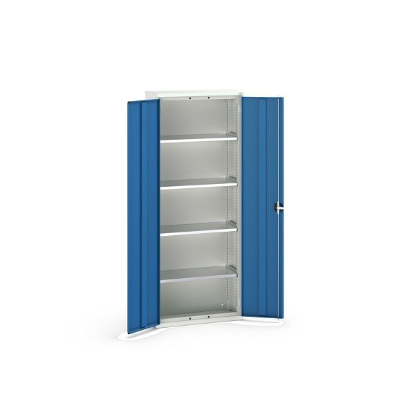 bott verso Flügeltürschrank, mit 4 Fachböden, BxTxH: 800 x 350 x 2000 mm, Lichtgrau / Enzianblau, 16926119.11