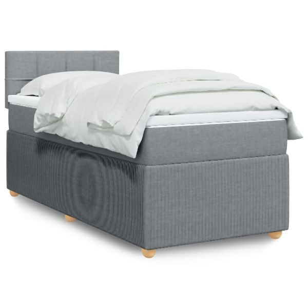 vidaXL Boxspringbett mit Matratze Hellgrau 90x190 cm Stoff, 3289611