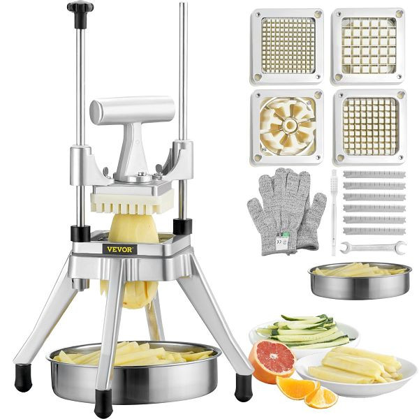 VEVOR Kommerzieller Kartoffelschneider Pommes Frites 1/2 + 3/8 + 1/4 Zoll + 6 Keile, Frittenschneider Gemüseschneider, GGSSDQTJJB412RXV9V0