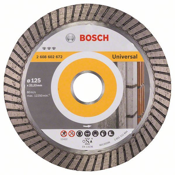 Bosch Diamanttrennscheibe Best for Universal Turbo, 125 x 22,23 x 2,2 x 12 mm, 2608602672