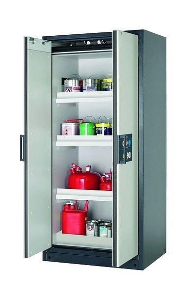 asecos Sicherheitsschrank Q-CLASSIC-90, Q90.195.090 in lichtgrau RAL 7035 mit 3x Wannenboden Standard (Polypropylen), 30041-041-30051