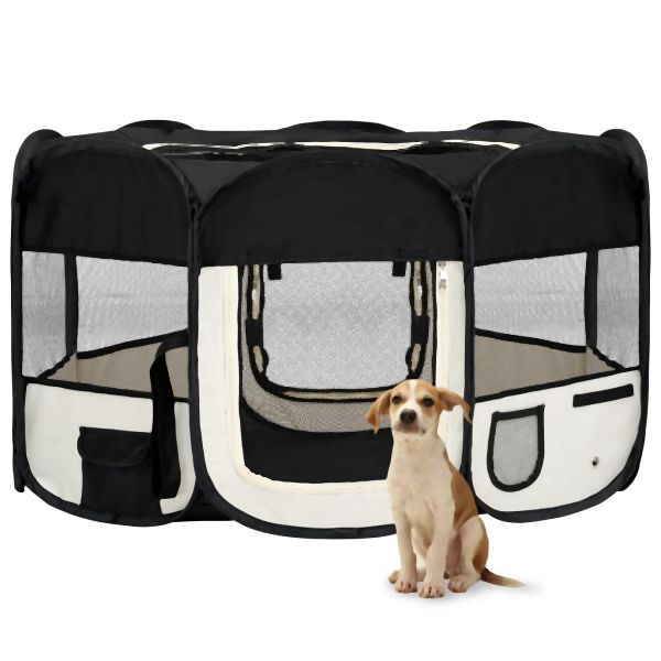 vidaXL Faltbarer Welpenlaufstall mit Tragetasche Schwarz 145x145x61 cm, 171008