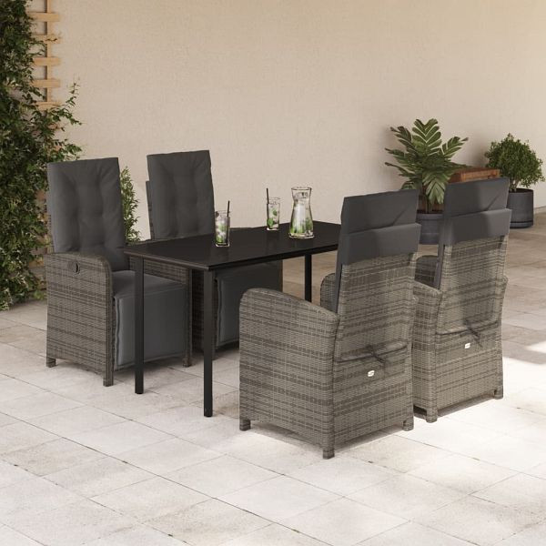 vidaXL 5-teilig Garten-Essgruppe mit Kissen Grau Poly Rattan, 3212565