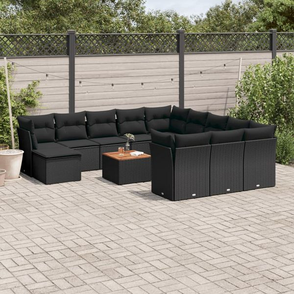 vidaXL 13-teilig Garten-Sofagarnitur mit Kissen Schwarz Poly Rattan, 3256314