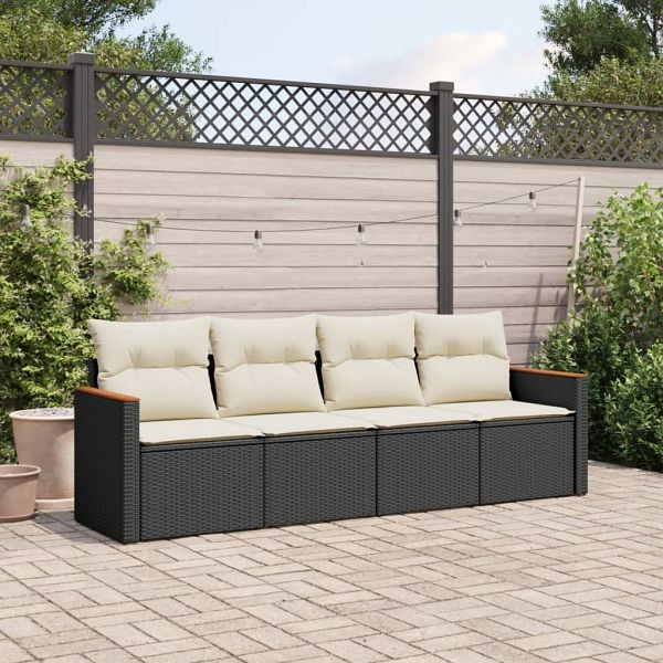 vidaXL 4-teilig Garten-Sofagarnitur mit Kissen Schwarz Poly Rattan, 3225769