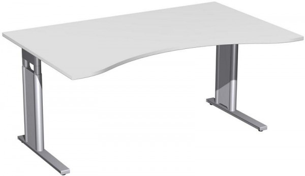 geramöbel Schreibtisch Ergonomieform höhenverstellbar, C Fuß Blende optional, 1600x1000x680-820, Lichtgrau/Silber, N-647336-LS