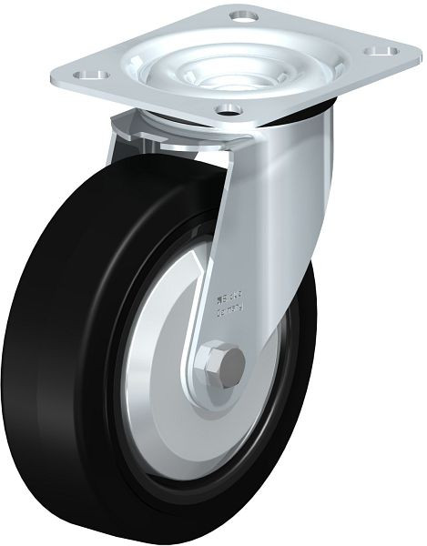 Blickle LE-POEV 125K-FA Stahlblech-Lenkrolle mit Anschraubplatte, Elastik-Vollgummi, Schwarz, 632109