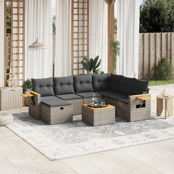 vidaXL 8-teilig Garten-Sofagarnitur mit Kissen Grau Poly Rattan, 3265554