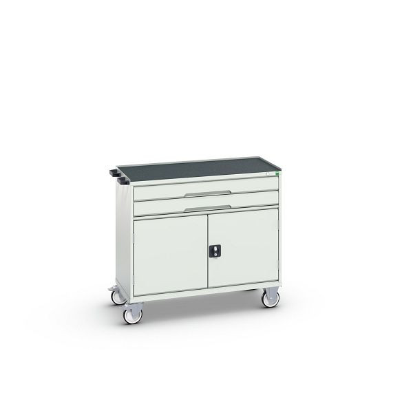 bott verso mobiler Schubladenschrank, mit 2 Schubaden, Tür und Abrollrand, BxTxH: 1050 x 550 x 965 mm, Lichtgrau / Lichtgrau, 16927061.16