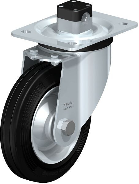 Blickle L-RD 162R-CS11 Stahlblech-Lenkrolle, mittelschwere Ausführung, mit Anschraubplatte & Zentralfeststeller, Zweikomponenten-Vollgummi, Schwarz, 849991