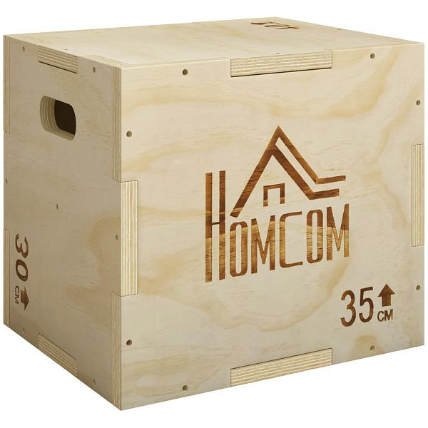 HOMCOM 3-in-1 Plyo Box Holz Plyometrische Sprungbox mit 3 Sprunghöhen Griffen 40,5 x 35,5 x 30,5cm Naturholz, A93-053V02ND