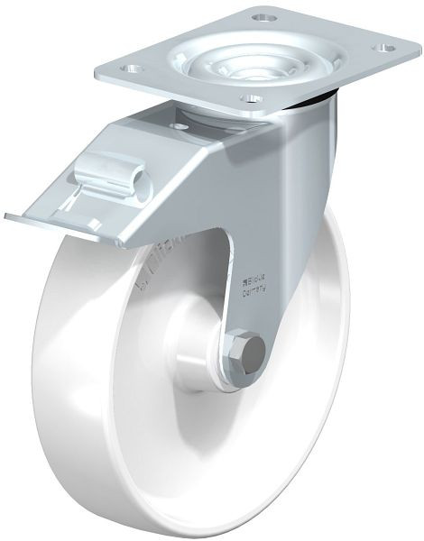 Blickle LE-PPN 200R-FI Stahlblech-Lenkrolle mit Anschraubplatte & Feststeller, Polypropylen, Weiß, 762875