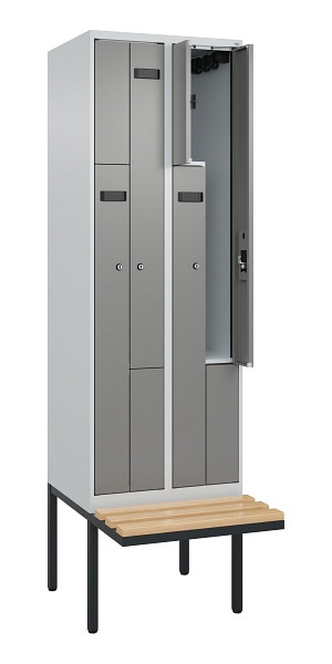 C+P Z-Spind Evolo PLUS, Bank, 4 Fächer, 2120x600x815mm, 7035/0004, Zylinderschloss, Sitzfläche Holz, 0490437-204 S10040