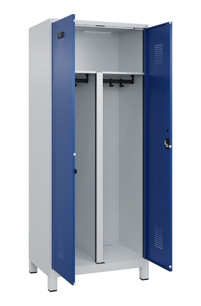 C+P PSA Schwarz-Weiß-Spind Evolo PLUS, mit Füßen, 2 Abteile, 1950x800x500mm, 70, Frontfarbe RAL 5010 Enzianblau, Zylinderschloss, 049012-22P S10033