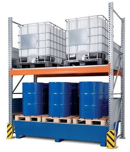 DENIOS Combi-Regal 3 K4-I.13 mit lackierter Auffangwanne, für 4 IBC à 1000 Liter, Grundfeld, 209419