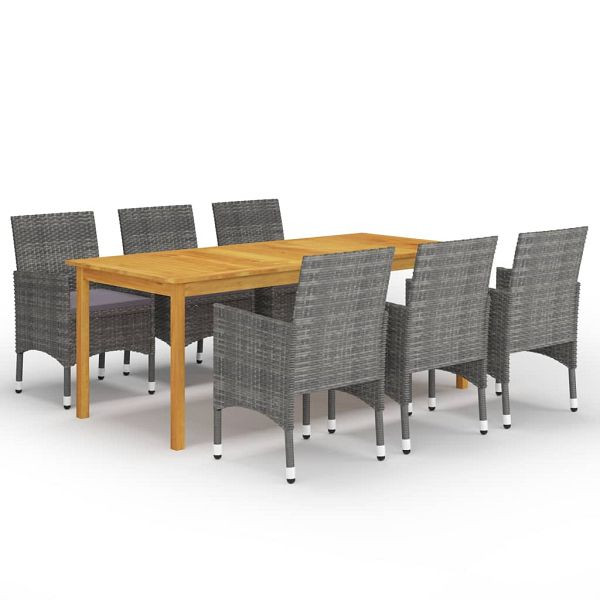vidaXL 7-tlg. Garten-Essgruppe Grau, Akazien-Massivholz, 3067856