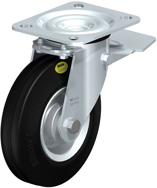 Blickle L-RD 125R-ST Stahlblech-Lenkrolle, mittelschwere Ausführung, mit Anschraubplatte & Feststeller, Zweikomponenten-Vollgummi, Schwarz, 50567