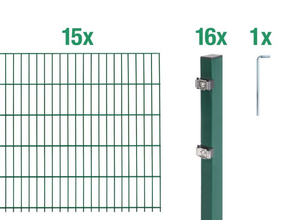 Alberts Doppelstabmattenzaun als 32 teilig Zaun-Komplettset Typ 6/5/6, Höhe: 140 cm, L: 30 m, grün, 653453
