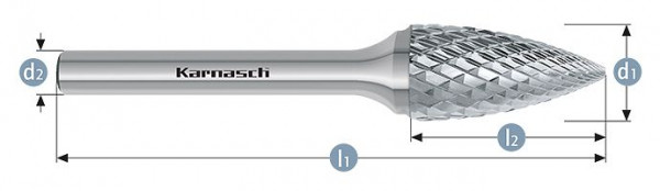 Karnasch Hartmetall-Frässtift unbeschichtet SPG/ HP-6 d1= 16,0 / l2= 25 / d2= 8 / l1= 70mm, VE: 2 Stück, 113064090