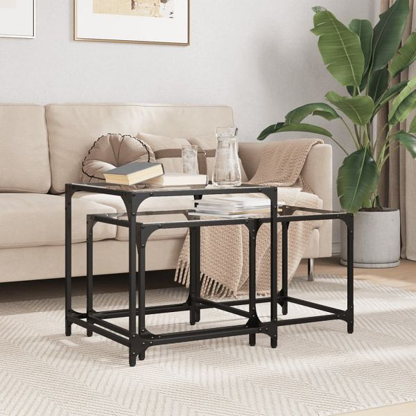 vidaXL Satztische 2 Stück mit Glasplatte Transparent Stahl, 845984