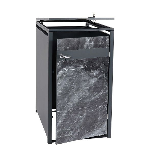 Mendler 1er Mülltonnenverkleidung HWC-J82, Mülltonnenbox, erweiterbar, Metall 32kg, anthrazit, Marmor-Optik dunkel, 83393