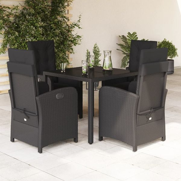 vidaXL 5-teilig Garten-Essgruppe mit Kissen Schwarz Poly Rattan, 3212457
