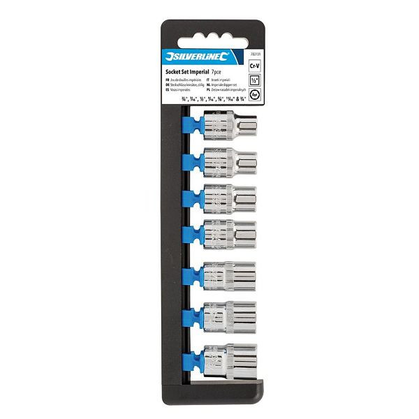 Silverline Sechskant-Steckschlüsseleinsätze, zöllig, 1/2-Zoll-Antrieb, 7-tlg. Satz, 3/8–3/4 Zoll, 783101