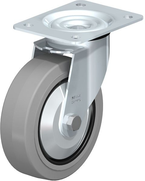 Blickle LE-POEV 160XR-SG-FA Stahlblech-Lenkrolle mit Anschraubplatte, Elastik-Vollgummi, Grau, 850174