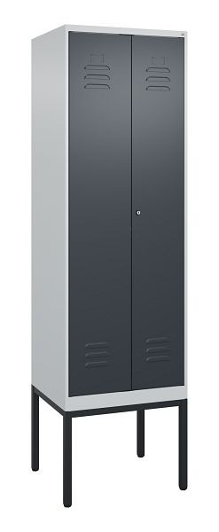 C+P Umkleidespind Classic PLUS, Doppel-Spind, Gestell, 2 Abteile, 2120x600x500mm, 7035/7016, Zylinderschloss, 0800327-20P S10023