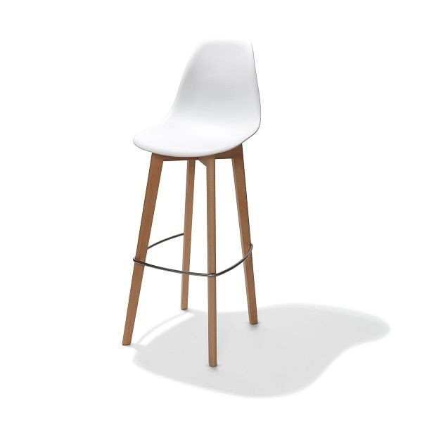 VEBA Keeve Barhocker weiß ohne Armlehne, Birkenholz Gestell und Kunststoff Sitzfläche, 53x47x119cm (BxTxH), 506F01SW