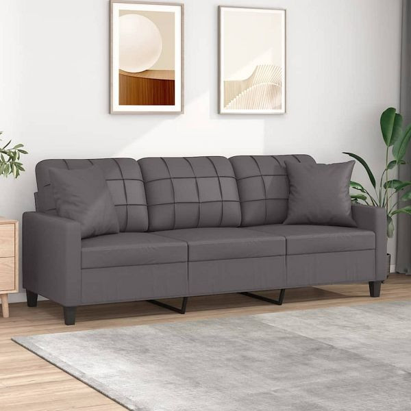 vidaXL 3-Sitzer-Sofa mit Zierkissen Grau 180 cm Kunstleder, 3200810