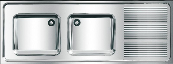 KWC Gewerbespüle, Maxima, Edelstahl, 2 Becken, 1600x382x600 mm, Tropfteil rechts, 2000057704