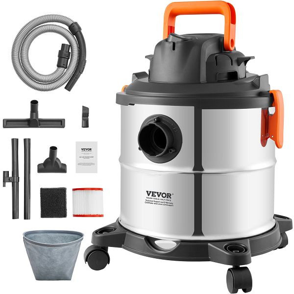 VEVOR Nass Trockensauger Staubsauger Industriesauger 20L 6PS mit Düsen Silber, SYGSZKXCQ20LW45KAV2